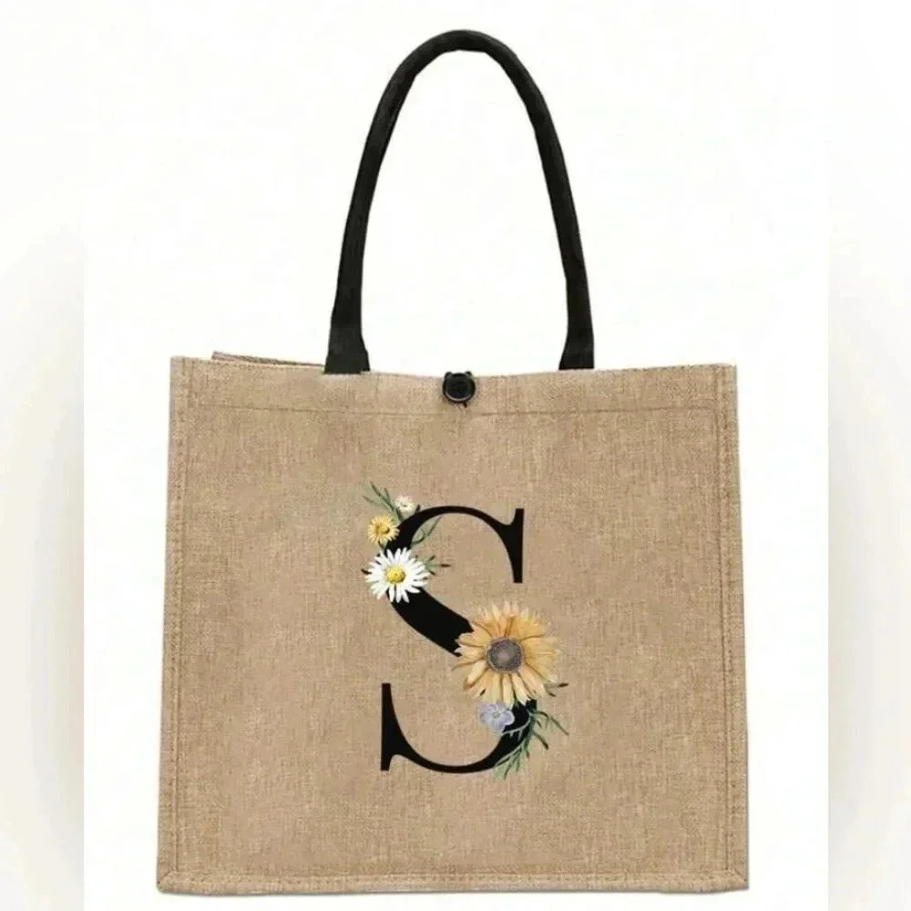 Simple Letter ‘S’ Print Linen Tote
